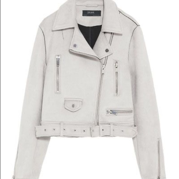 ZARA | Grey Faux Suede Leather Biker Jacket - Picture 2 of 4